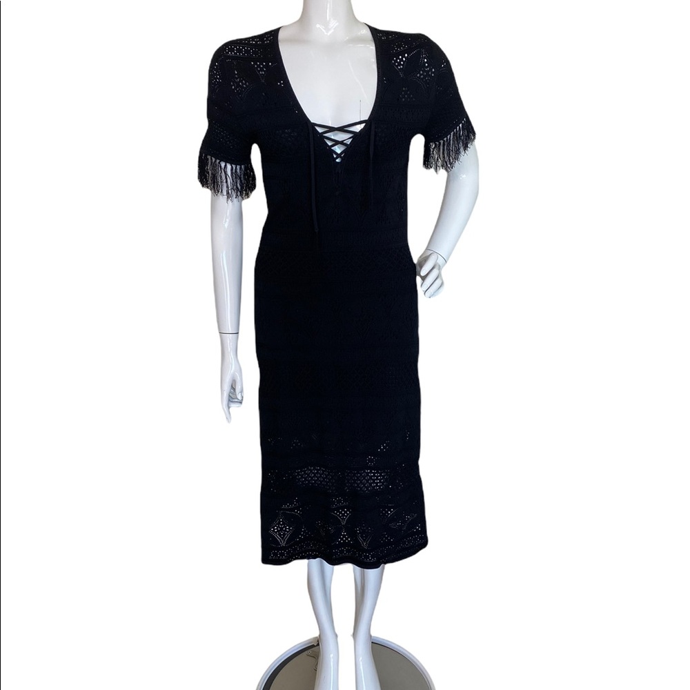 A.L.C. Black Pattern Midi Length A-Line Dress - image 7